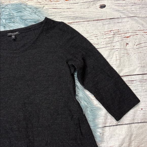 Eileen Fisher Gray Merino Wool Tunic 3/4 Top Petite - Picture 5 of 8